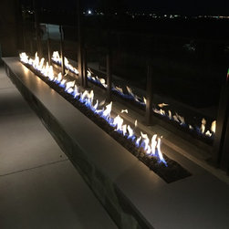 Custom 10 ft long Fire Feature on Balcony Overlooking the City - Outdoor Fireplaces