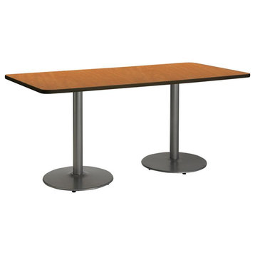 KFI 36" x 72" Pedestal Table - Medium Oak Top - Round Silver Base