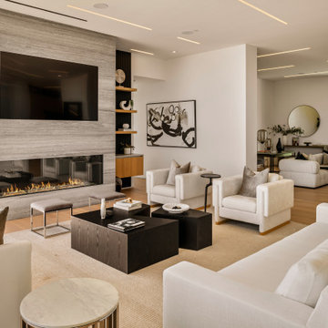 Contemporary Fireplace installation with Ocean Views