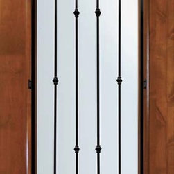Slab Entry Single Door 80 Wood Alder Valencia Full Lite Wrought Iron - Front Doors