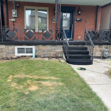 Porch repair with new stone veneer