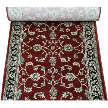 Valbella Traditional Stair Runner, Red and Navy, 26"x3'