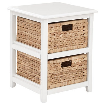 Seabrook Two-Tier Storage Unit Engineered Wood  White Finish and Natural Baskets