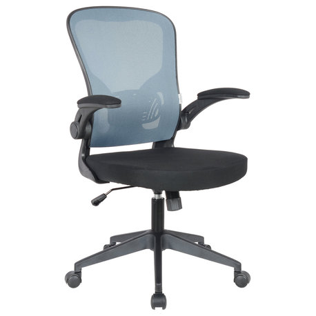 LeisureMod Newton Mesh Office Swivel Desk Chair With Flip Up Armrest, Grey