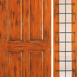 Prehung Door with One Sidelite, Exterior, Knotty Alder 4-Panel - Front Doors