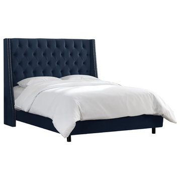 Williams King Nail Button Tufted Wingback Bed, Mystere Eclipse
