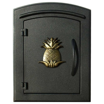 Non-Locking Column Mount Mailbox With "Decorative Pineapple Logo", Black