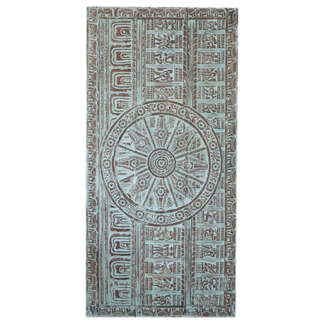 Consigned Vintage Sun Temple Wall Sculpture Barn Door Sliding Door 72