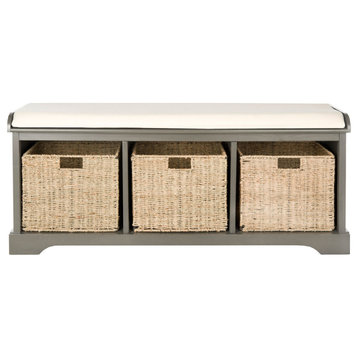 Brady Wicker Storage Bench, Gray/White