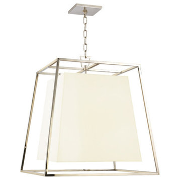 Kyle, Four Light Chandelier, Polished Nickel Finish, White Faux Silk Shade