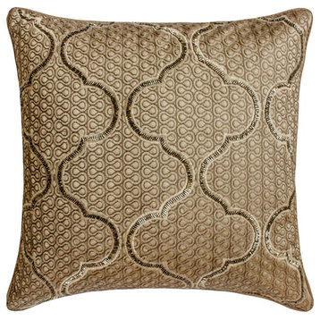 Beige Silk Lattice, Trellis, Embroidery 14"x14" Throw Pillow Cover - Coronal