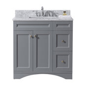 Elise 36" Single Bath Vanity, Gray with Marble Top and Square Sink