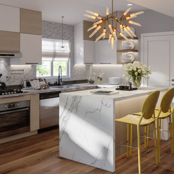 Wood, White and Yellow Modern Kitchen