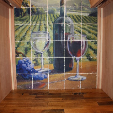 Arch Display with a Marble Tile Art Design - Custom Wine Cellar Texas