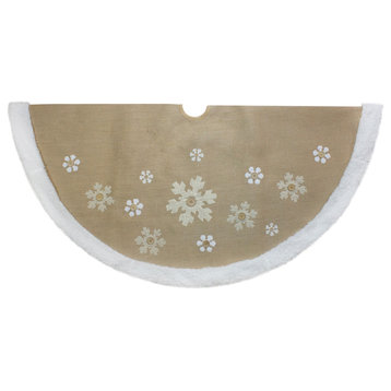 48" Beige and White Snowflake Embroidered Christmas Tree Skirt