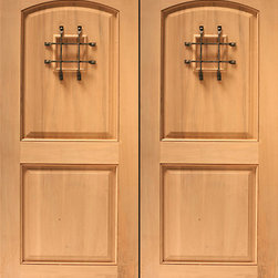 Rustic Exterior Double Door Arch Panel, Operable Speakeasy, Solid Wood - Front Doors