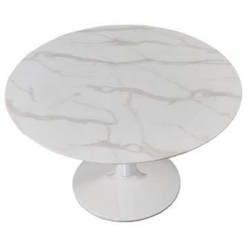 The Luna Dining Table, 48", White, Midcentury, Round