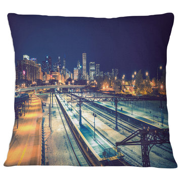 Welcome in Chicago Highway Traffic Cityscape Throw Pillow, 18"x18"