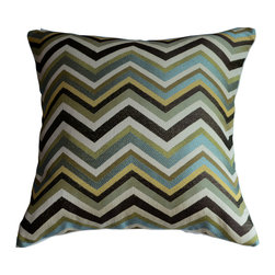 KH Window Fashions, Inc. - Chevron Pillow Cover, Mineral/Aqua/Light Green/Brown/Gold/Ivory, Without Insert - Decorative Pillows