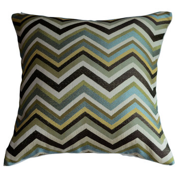 Chevron Pillow Cover, Mineral/Aqua/Light Green/Brown/Gold/Ivory, Without Insert