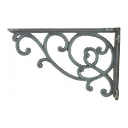 Import Wholesales - Decorative Cast Iron Wall Shelf Bracket, Ornate Vine, Verdigris, 12.375" Deep - Brackets