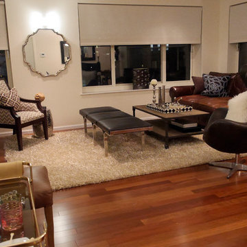 Vintage bar cart leading into uber-glam living room!