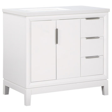 Valencia 36" Wood Left Sink Freestanding Vanity, Top and Sink, White