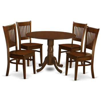 5-Piece Table With 2 Drop Leaves and 4 Wood Dinette Chairs