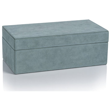 Carpi 10" x 5" Suede Lux Decorative Box, Cote D'Azur Blue