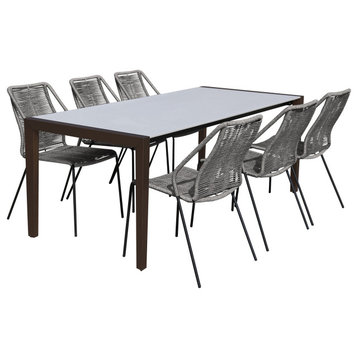 Fineline and Clip Outdoor Dark Eucalyptus and Stone Gray 7-Piece Dining Set