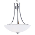 Maxim Lighting International - Taylor 3-Light Pendant, Satin Nickel - Heavy rectangular tubing support tall scale Satin White glass shades that creates an upscale forged look at a builder price. Available in your choice of Textured Black or Satin Nickel this collection is complete enough to do the entire home.