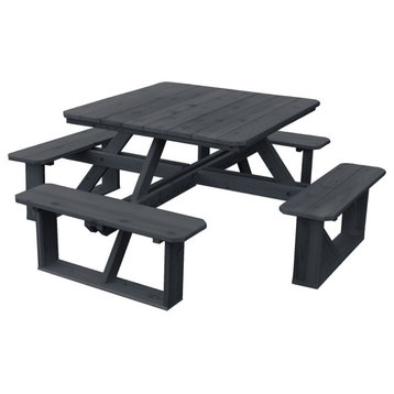 Cedar Square Picnic Table with Attached Benches, Charcoal Stain