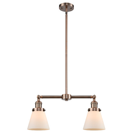 Small Cone 2-Light LED Chandelier, Antique Copper, Glass: White Cased