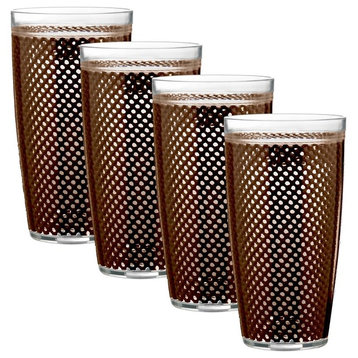 Kraftware Fishnet Double Wall Glasses, Chocolate Brown, 24 oz, Set of 4