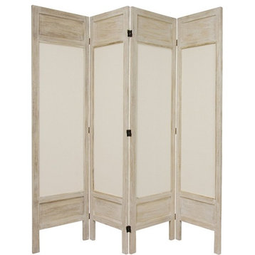 5 1/2' Tall Solid Frame Fabric Room Divider, Burnt White, 4 Panel