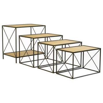 Stackable Four Tiered Metal and Wood Shelving Unit