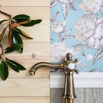 Romantic Powder Room Interior With Floral Wallpaper