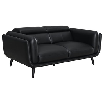 Coaster Shania Faux Leather Track Arms Loveseat with Tapered Legs in Black