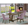 East West Furniture V-Style 5-piece Wood Dining Set in Jacobean Brown/Dahlia