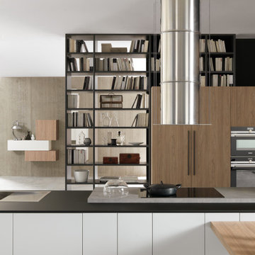 White and Wood Handle-less Italian kitchen