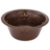 16" Round Copper Prep Sink With Fleur De Lis and 3.5" Drain Opening