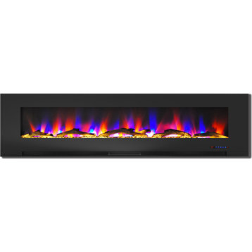 78" Wall-Mount Electric Fireplace, Black