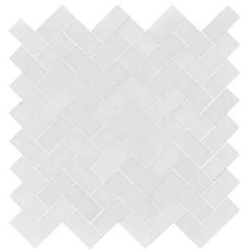 12 1/8"x13 3/8" Aspen White Honed Herringbone Modern Mosaic