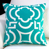 Outdoor Modern Geometric Throw Pillows, Set of 2, Teal, 18", Cover