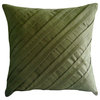 Olive Green Sofa Pillow Covers Striped 20"x20" Faux Suede, Contemporary Olive