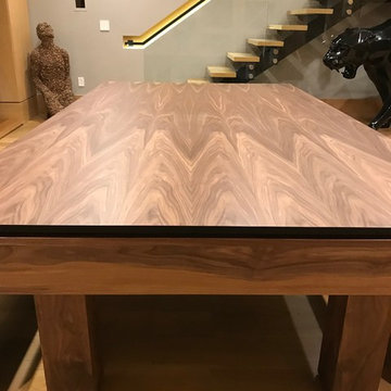Walnut pool table with a ping pong and dining coversion top