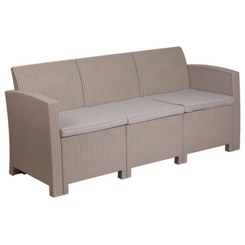 Flash Furniture Wicker Patio Sofa in Light Gray