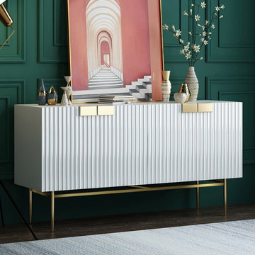 59" White Accent Cabinet with Doors Buffet Cabinet with Storage 2 doors Sideboar