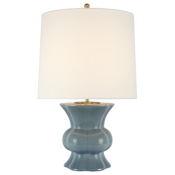 Lavinia Medium Table Lamp in Polar Blue Crackle with Linen Shade