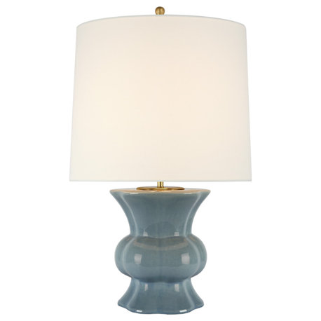 Lavinia Medium Table Lamp in Polar Blue Crackle with Linen Shade